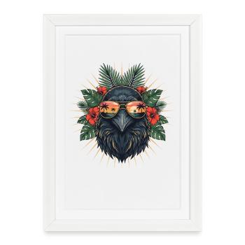 Oiseau tropical avec des lunettes de soleil - Affiche encadrée (27 × 37 cm) - blanc - Devant