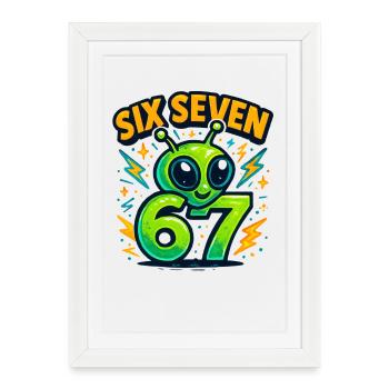 Six Seven 67 Italien Cerveau Humour Extraterrestre Drôle - Affiche encadrée (27 × 37 cm) - blanc - Devant