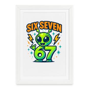 Six Seven 67 Italien Cerveau Humour Extraterrestre Drôle - Affiche encadrée (27 × 37 cm) - blanc - Devant