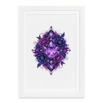 Mandala des Fleurs de Cristal Violet - Affiche encadrée (27 × 37 cm) - blanc - Devant