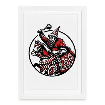 Lajkonik Légende populaire polonaise cavalier - Affiche encadrée (27 × 37 cm) - blanc - Devant