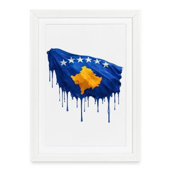 Drapeau du Kosovo couleur colorée - Affiche encadrée (27 × 37 cm) - blanc - Devant
