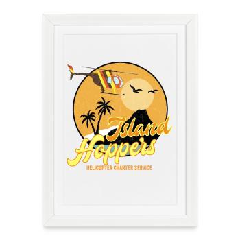 Island Sky Charter - Hélicoptère vintage des années 80 - Affiche encadrée (27 × 37 cm) - blanc - Devant