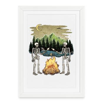 Camp de camping nocturne Marshmallow au feu de camp Skeleton - Affiche encadrée (27 × 37 cm) - blanc - Devant