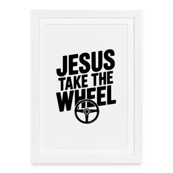 Jésus prend le volant - Affiche encadrée (27 × 37 cm) - blanc - Devant