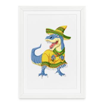 T-shirt Dinosaur Cinco Fiesta - Affiche encadrée (27 × 37 cm) - blanc - Devant