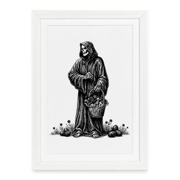 Panier de Pâques de la Figure de la Mort, Œufs cachés, herbe - Affiche encadrée (27 × 37 cm) - blanc - Devant