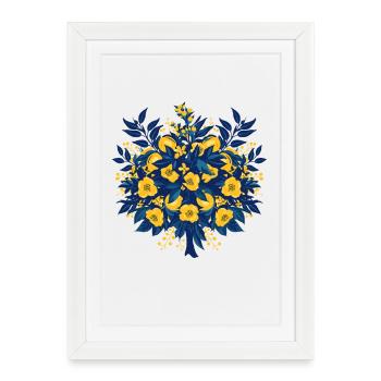 Motif de cercle floral bleu or - Affiche encadrée (27 × 37 cm) - blanc - Devant