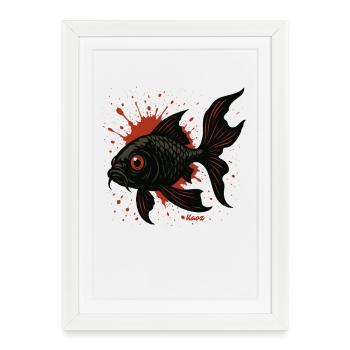 Éclaboussures de carpes koi : Poisson noir - Affiche encadrée (27 × 37 cm) - blanc - Devant