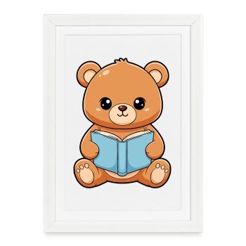 Boot Bear Reding Readers de Kawaii adorables - Affiche encadrée (27 × 37 cm) - blanc - Devant