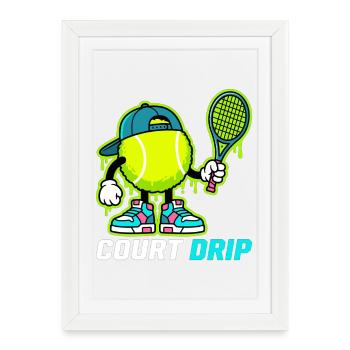 Dessin animé sur Court Tennis - Affiche encadrée (27 × 37 cm) - blanc - Devant