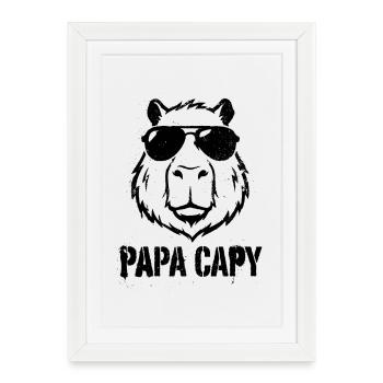 Papa Capy - Fête des pères de Capybara - Affiche encadrée (27 × 37 cm) - blanc - Devant