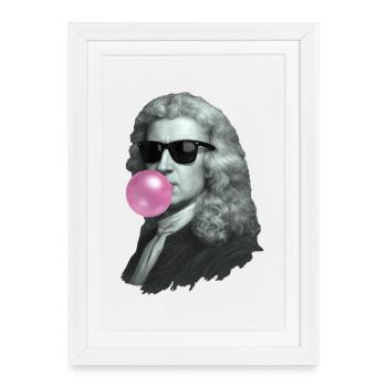 Isaac Newton with chewing gum and sunglasses - Framed poster (27 × 37 cm) - white - Front
