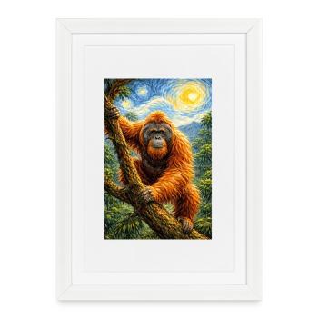 Style nuit étoilée orang-outan - Affiche encadrée (27 × 37 cm) - blanc - Devant