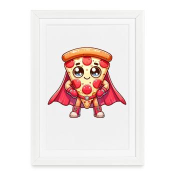 Pizza Hero Cape Pizza Superhero Pizzeria Calzone - Affiche encadrée (27 × 37 cm) - blanc - Devant