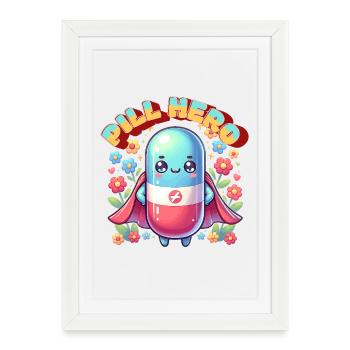 Pill Hero : Hôpital des pharmaciens de pilules Super-héros - Affiche encadrée (27 × 37 cm) - blanc - Devant