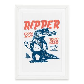 Ripper Surfer Croc Beach, Cocoa Beach, Floride - Affiche encadrée (27 × 37 cm) - blanc - Devant