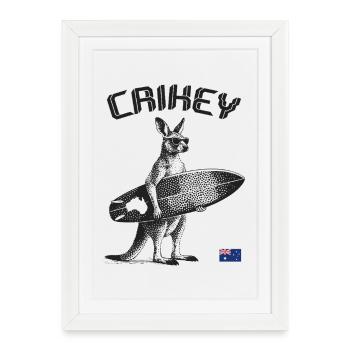 Crickey Kangaroo Australia Surfing - Framed poster (27 × 37 cm) - white - Front