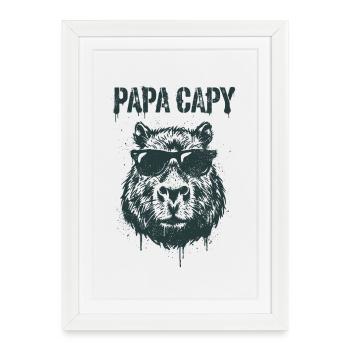 Papa Capy - Fête des pères de Capybara - Affiche encadrée (27 × 37 cm) - blanc - Devant