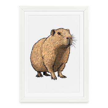 Illustration des tons de la nature sur le capybara - Affiche encadrée (27 × 37 cm) - blanc - Devant