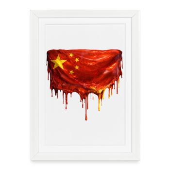 Art du drapeau chinois dégoulinant - Affiche encadrée (27 × 37 cm) - blanc - Devant