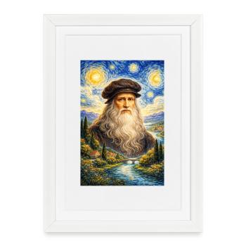Léonard de Vinci, Nuit étoilée - Affiche encadrée (27 × 37 cm) - blanc - Devant