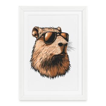 Capybara with sunglasses - Framed poster (27 × 37 cm) - white - Front