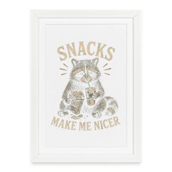 Snacks Make Me NICER Hungry Raccoon Hunger - Framed poster (27 × 37 cm) - white - Front