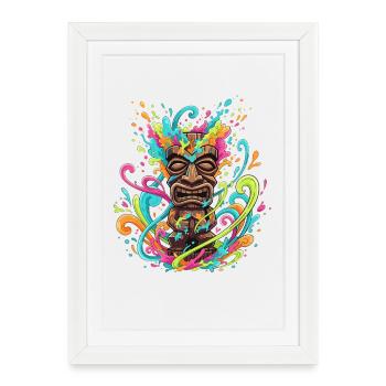 Masque Tiki dans une explosion de couleur - Affiche encadrée (27 × 37 cm) - blanc - Devant