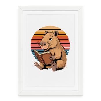 Reading Capybara Retro Sunset for - Framed poster (27 × 37 cm) - white - Front