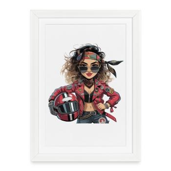 Motard cool avec un casque de moto rouge qui bouge - Affiche encadrée (27 × 37 cm) - blanc - Devant