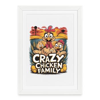Poulets fous poulets drôles poulets familiaux - Affiche encadrée (27 × 37 cm) - blanc - Devant