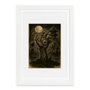Nuit au clair de lune, main de zombie sur le cimetière - Affiche encadrée (27 × 37 cm) - blanc - Devant
