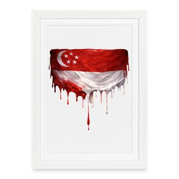 Drapeaux de Singapour dégoulinant d’art - Affiche encadrée (27 × 37 cm) - blanc - Devant