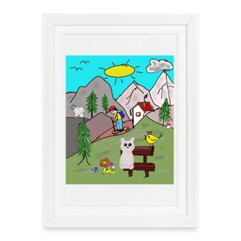 Funny Alpine Idyll Cartoon Holiday Mountains Mountains - Framed poster (27 × 37 cm) - white - Front