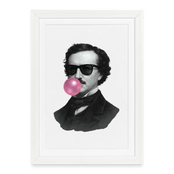Edgar Allan Poe avec du chewing-gum et des lunettes de soleil - Affiche encadrée (27 × 37 cm) - blanc - Devant