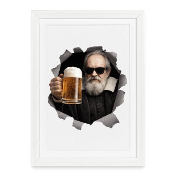 Galileo Galilei avec de la bière et des lunettes de soleil - Affiche encadrée (27 × 37 cm) - blanc - Devant
