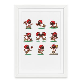 Touchdown du joueur de football Sweet Pug - Affiche encadrée (27 × 37 cm) - blanc - Devant