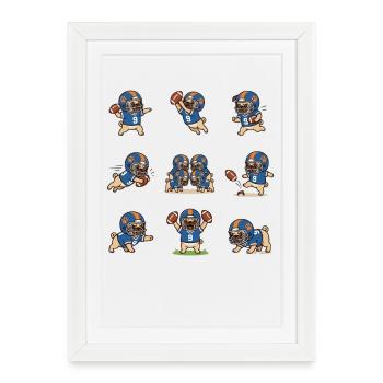 Touchdown du joueur de football Sweet Pug - Affiche encadrée (27 × 37 cm) - blanc - Devant