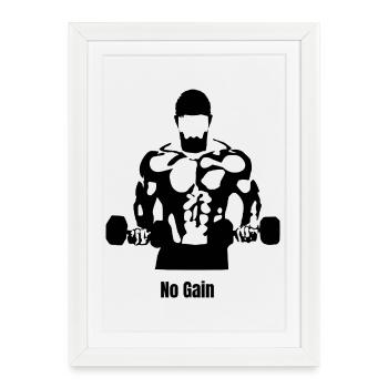 Pas de douleur, pas de gain - design hardcore de bodybuilder - Affiche encadrée (27 × 37 cm) - blanc - Devant