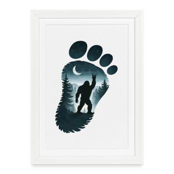 Bigfoot Rock sur le signe Sasquatch Yéti Lune - Affiche encadrée (27 × 37 cm) - blanc - Devant