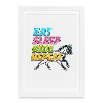 Mange, Dors, Chevauche, Répéte, Cheval Néon, Cavalier - Affiche encadrée (27 × 37 cm) - blanc - Devant
