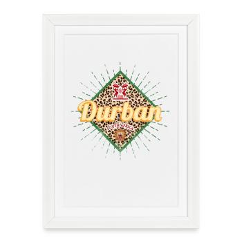 Durban Afrique du Sud Léopard Vintage Afrique Souvenir - Affiche encadrée (27 × 37 cm) - blanc - Devant