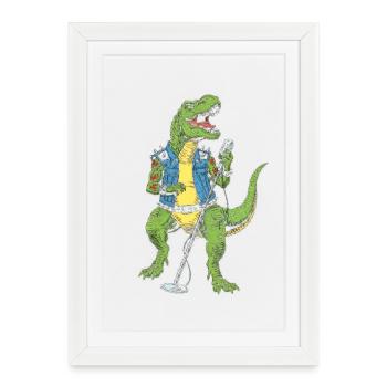 Dino Rock star avec micro - Affiche encadrée (27 × 37 cm) - blanc - Devant