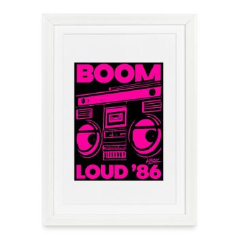 Boom Loud '86 Boombox Néon - Affiche encadrée (27 × 37 cm) - blanc - Devant