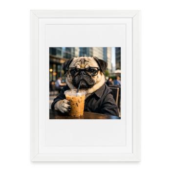 Pug Coffee Break Funny Realistic Dog Lovers - Framed poster (27 × 37 cm) - white - Front