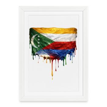 Drapeau des Comores : Couleurs flottantes - Affiche encadrée (27 × 37 cm) - blanc - Devant