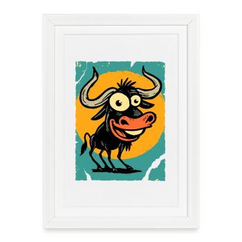 Funny bull in the circle of the sun - Framed poster (27 × 37 cm) - white - Front