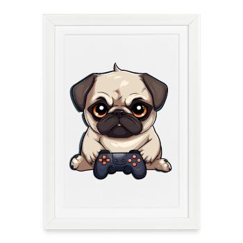 Cute Gaming Pug Gamer Doggy Dog - Framed poster (27 × 37 cm) - white - Front