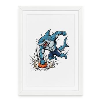 Soccer Shark Cartoon Sporting Attack - Framed poster (27 × 37 cm) - white - Front